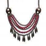 Boho Chic Bronze Feather And Red Coral Statement..