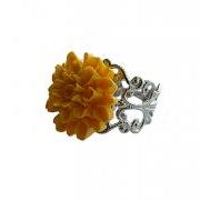 Yellow Flower and Silver Filigree Adjustable Ring